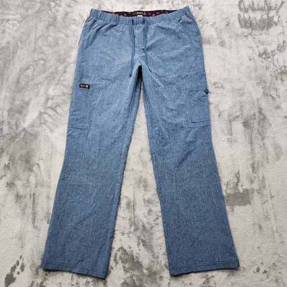 Koi Basics Pants Womens M Heathered Blue Holly 8-Pocket Stretch Cargo Scrubs - Picture 1 of 13